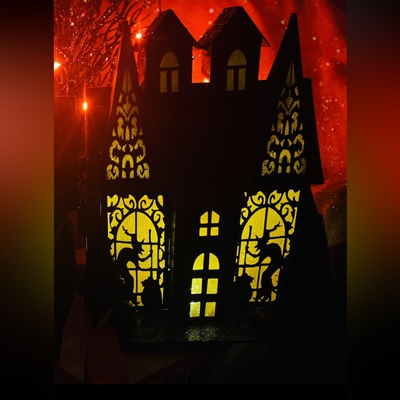 Halloween Putz Haunted House Wicked Witch LED Light-Up Glitter Home Table Decor - Picture 1 of 2